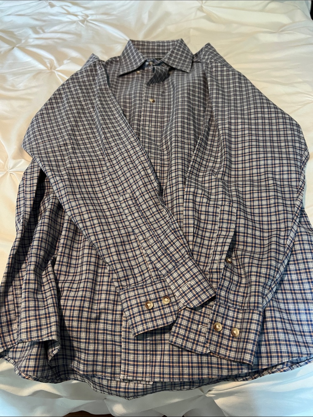 Jos. A. Bank Blue and White Plaid Traveler's Button-Up